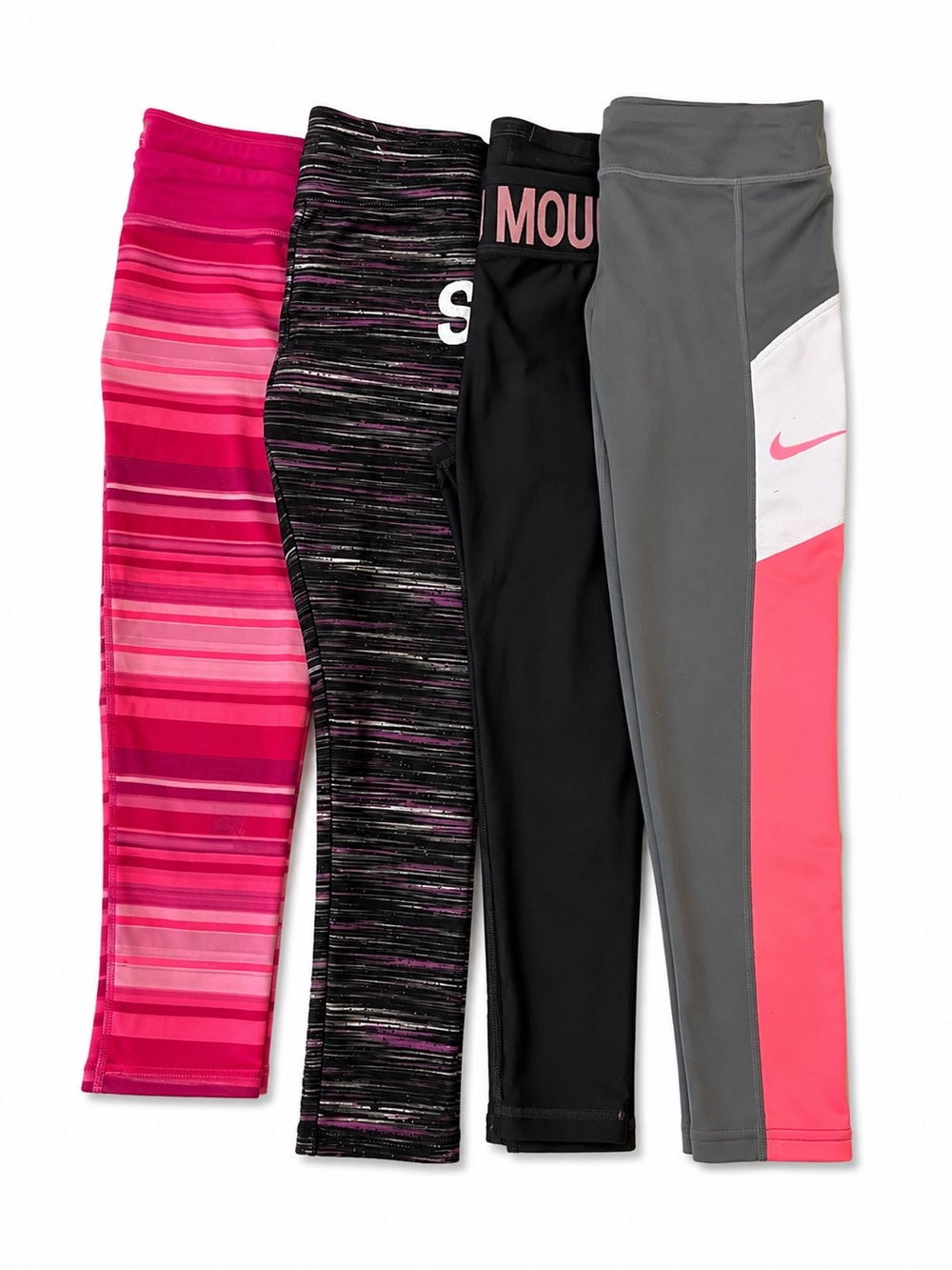 Nike Girls' Pink, & Gray Active Leggings - 4-Pack Nike, Under Armor, Justice